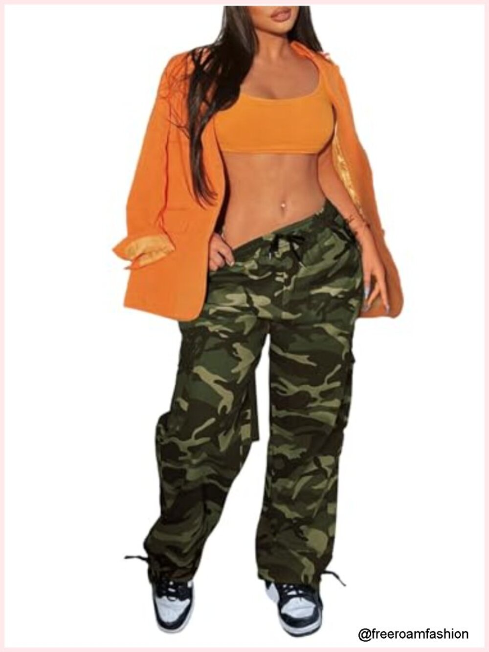 Camouflage Loose Wide Leg Cargo Pants with Pockets